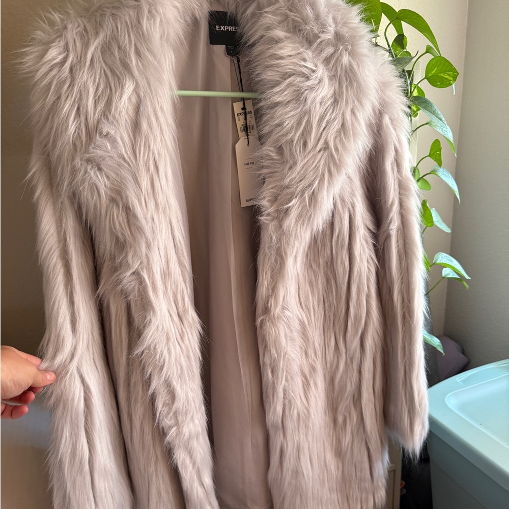 Express Soft Gray Faux Fur Jacket